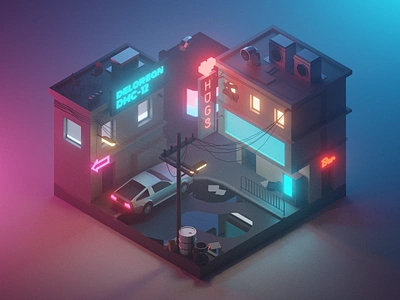 Cyberpunk Diorama 3d blender building cyberpunk design diorama future illustration isometric low poly lowpoly lowpolyart model render street