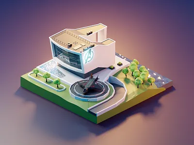 Avengers Headquarters 3d avengers avengersendgame blender building design diorama endgame fanart hq illustration isometric low poly lowpoly lowpolyart marvel model quinjet render