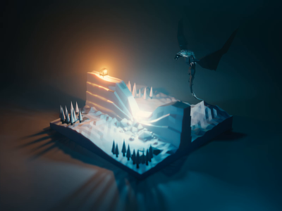 Animated Dragon and Wall 3d blender design diorama dragon fanart gameofthrones illustration isometric low poly lowpoly lowpolyart model render wall