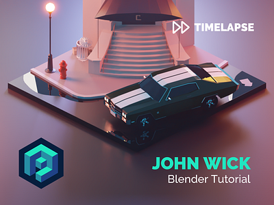 John Wick Tutorial 3d blender building car chevelle design diorama fanart illustration isometric john wick low poly lowpoly lowpolyart model render