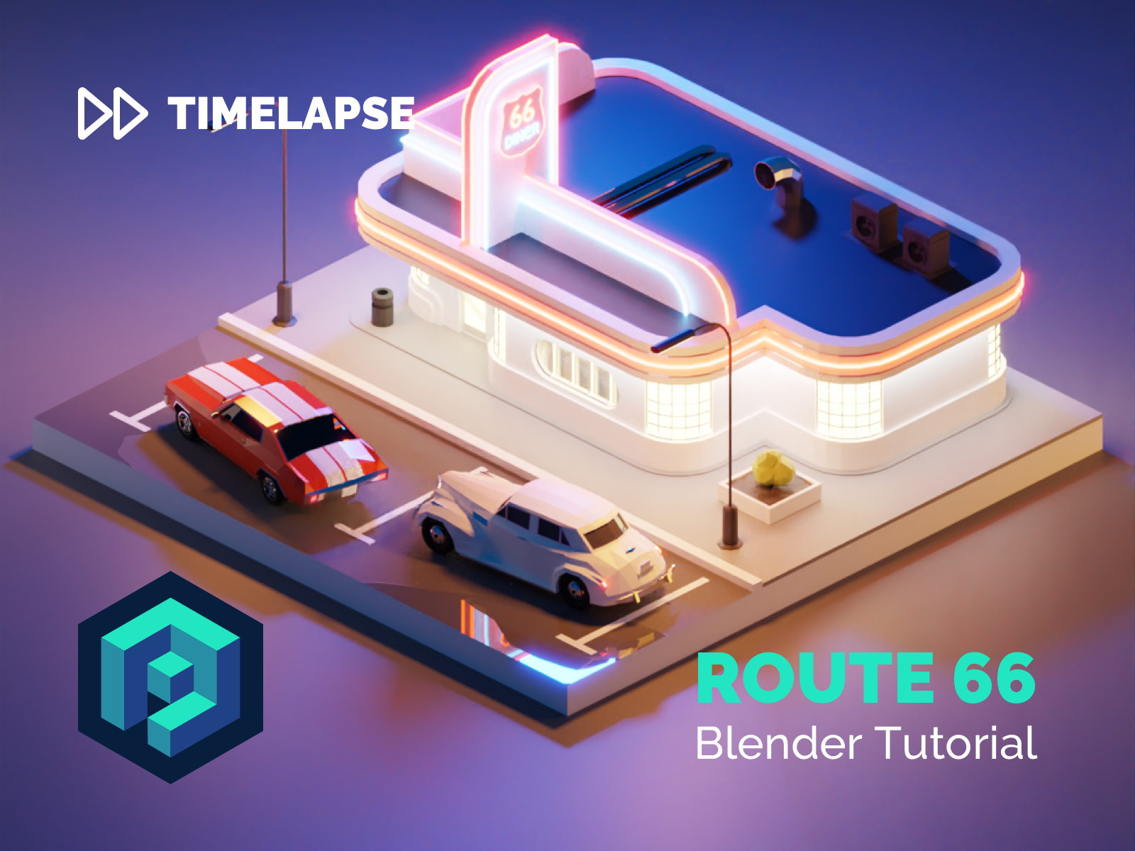 Route 66 Tutorial 3d blender building cars design diner diorama illustration isometric low poly lowpoly lowpolyart model render route66