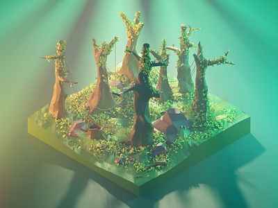 Forest Diorama 3d blender design diorama forest illustration isometric low poly lowpoly lowpolyart model nature rainforest render trees