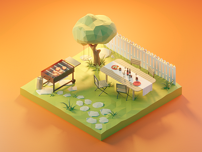 Barbecue 3d barbecue blender design diorama illustration isometric low poly lowpoly lowpolyart model render