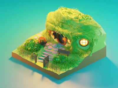 Bilbo's House 3d bilbo blender design diorama fanart hobbit hobitton illustration isometric lord of the rings low poly lowpoly lowpolyart model render shire