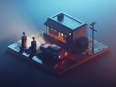 Gas Station (Realism Version) 3d blender building design diorama hardsurface illustration isometric model realism render