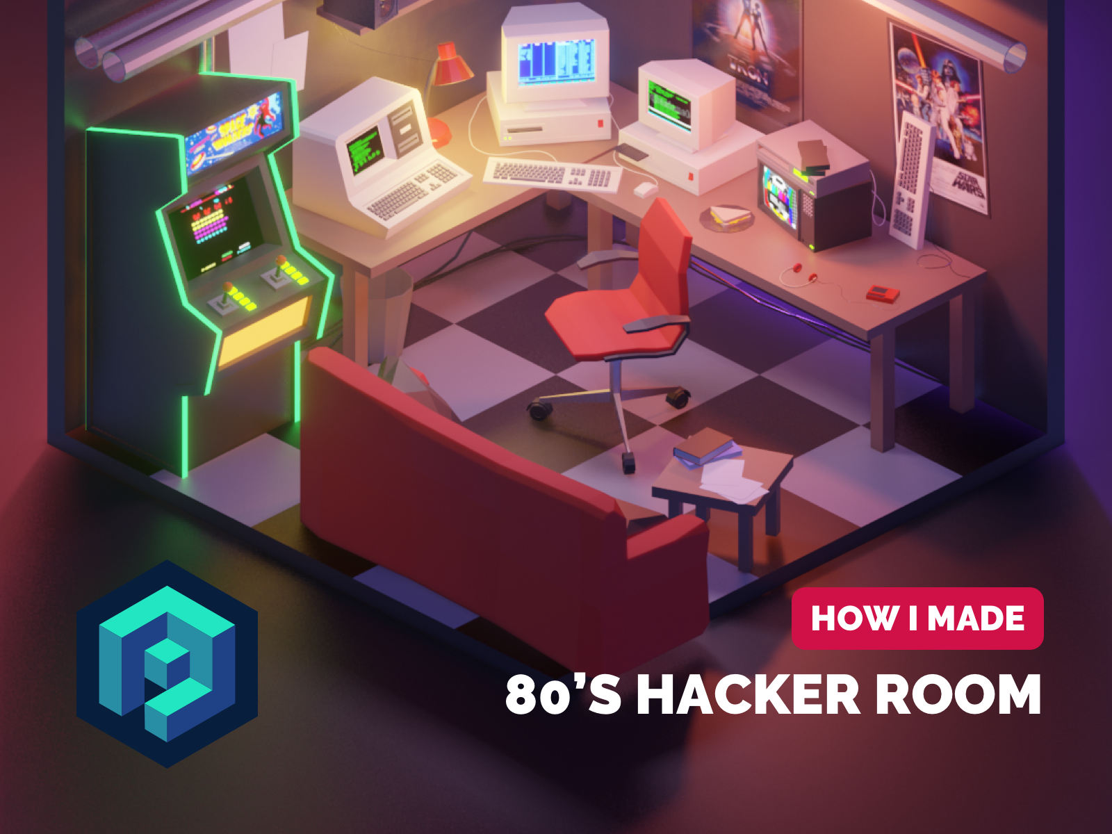 80's Hacker Room Tutorial 3d 80s style blender design diorama illustration isometric low poly lowpoly lowpolyart model render retro design retrowave synthwave tutorial