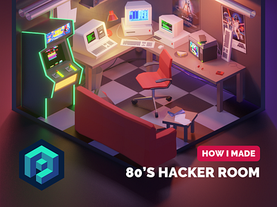 80's Hacker Room Tutorial 3d 80s style blender design diorama illustration isometric low poly lowpoly lowpolyart model render retro design retrowave synthwave tutorial