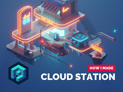 Cloud Station Tutorial 3d blender cyberpunk design dieselpunk diorama illustration isometric low poly lowpoly lowpolyart model render tutorial