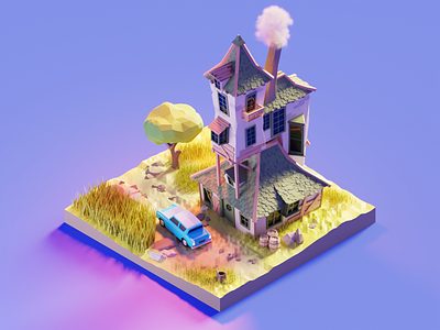 The Burrow 3d blender diorama fanart harry potter illustration isometric low poly lowpoly lowpolyart render
