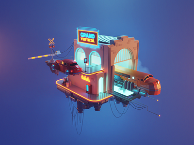 Cloud Train 3d blender dieselpunk diorama environment illustration low poly lowpoly lowpolyart sci fi