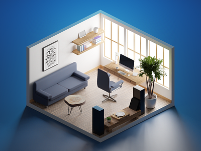 Home Office 3d blender diorama illustration isometric low poly lowpoly lowpolyart office render workspace