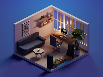 Night Shift 3d blender diorama illustration isometric office office design render room
