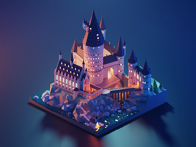 Hogwarts Castle 3d blender diorama fanart harry potter hogwarts illustration isometric low poly lowpoly lowpolyart