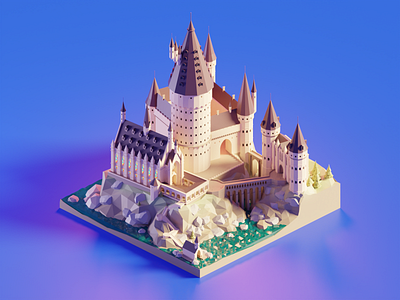 Hogwarts Castle Daylight 3d blender diorama harry potter hogwarts illustration isometric low poly lowpoly lowpolyart render
