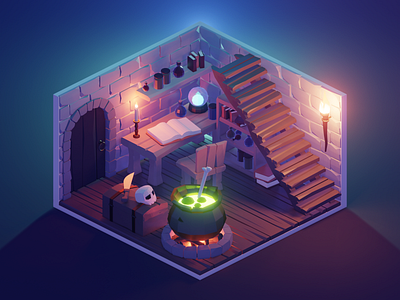 Witch's Hut 3d blender design diorama halloween illustration isometric low poly lowpoly lowpolyart room spooky witch