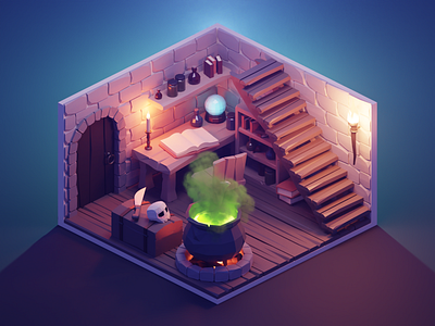 Witch's Lair 3d blender diorama illustration isometric low poly lowpoly lowpolyart render