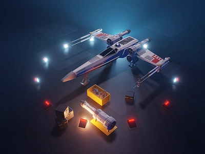 Star Wars X-Wing Animation 3d animation blender diorama fanart illustration low poly lowpoly lowpolyart render star wars x wing