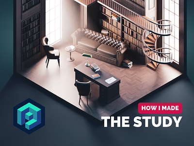 The Study Tutorial 3d antique blender diorama illustration isometric library render room rustic tutorial