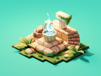 Ancient Altar 3d blender diorama illustration isometric low poly lowpoly lowpolyart painted render texture painting