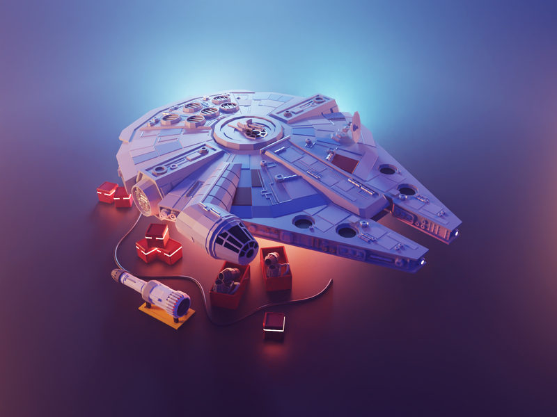 Millenium Falcon millenium falcon star wars fanart lowpolyart diorama low poly lowpoly render blender illustration 3d