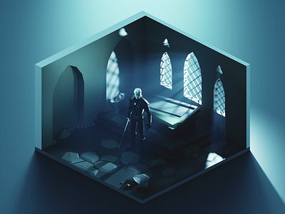 Witcher 3d blender diorama fanart geralt of rivia illustration isometric low poly lowpoly lowpolyart render witcher