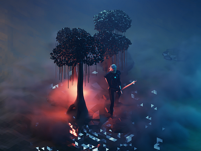 Witcher Forest 3d blender diorama fanart illustration isometric low poly lowpoly lowpolyart render witcher