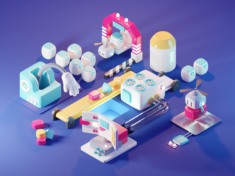 Bots Color Version bots ecommerce web illustration 3d illustration diorama isometric render blender illustration 3d