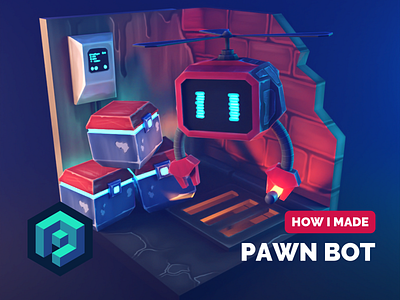 Pawn Bot Tutorial 3d blender diorama illustration isometric low poly lowpoly lowpolyart render texture painting tutorial