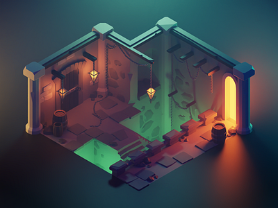 Dungeon 3d blender diorama illustration isometric low poly lowpoly lowpolyart render