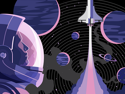 The Final Frontier adobe illustrator astronaut black casale graphic design illustration interstellar moon nasa nick casale planets purple space space shuttle