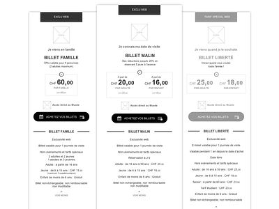 Page tarifs compare design landingpage leisure prices tickets ux wireframe