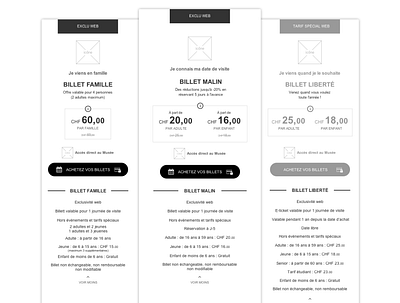 Page tarifs compare design landingpage leisure prices tickets ux wireframe