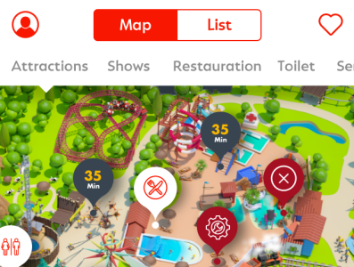 Map of the park Walibi application mobile ui design