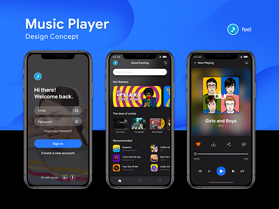 Music Player app concept dark design graphic interface mobile music music player ui ux