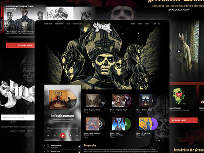 Ghost B.C. band black branding dark dark theme dark ui design emeritus ghost illustraion lending metal music papa rock ui web website