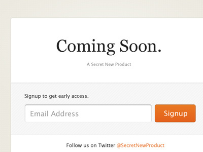 Coming Soon design fictitious signup