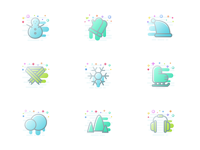 A set of icons on the theme of winter