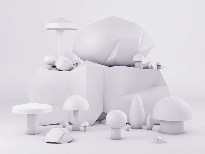 Mushrooms and stones cinema design illustration