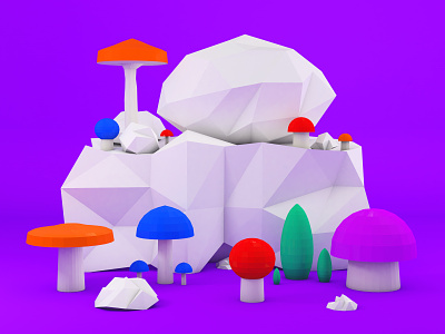 Colored mushrooms cinema4d design illustration three dimensional