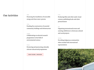 The Deep Forest Foundation activities page clean grid minimal web design white space