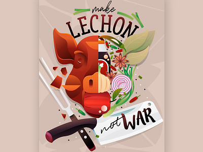 Make Lechon, Not War editorial illustration vector