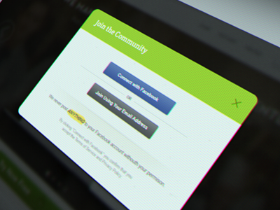 Popup UI app buttons call to action connect with facebook green popup texture web