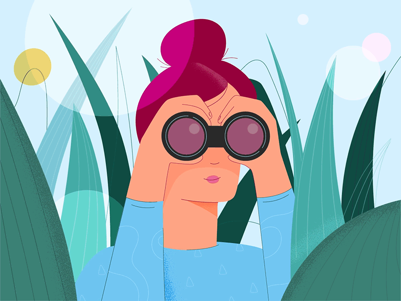 Hello Dribbble animation binocular debuts dribbble exploration firstshot girl hello illustration motion design