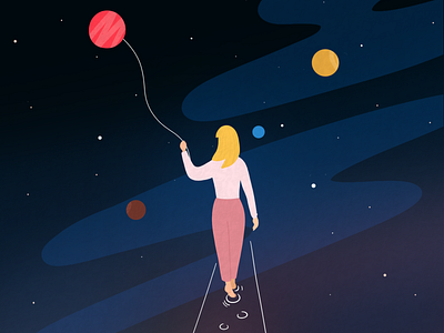 State of mind artwork cosmos dream girl illustration inspiration mind mindfulness night photoshop planets sketch walking