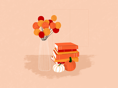 Autumn mood books chill flowers graphic design halloween home illustration inspiration orange pumpkin sketch vector