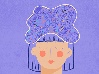 Thinking girl head illustration mindfulness organization project purple réflexion vector