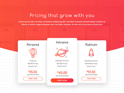 Pricing Plan Hosting bright colors concept hosting plan pricing simple ui uiux ux web website