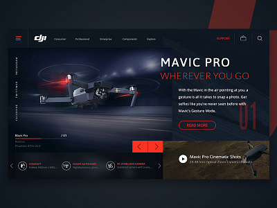 DJI Mavic Pro blue clean concept design dji drone interactive interface landingpage layout mavic micro redesign simple titlepage uix ux web webdesign website