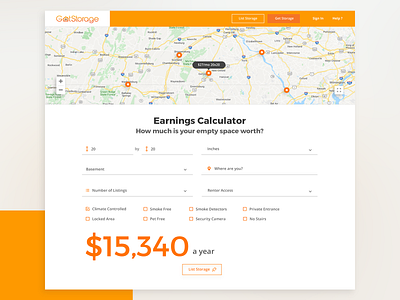 Get Storage - Earning Calculator blog clean concept design landingpage simple ui ux web webdesign website