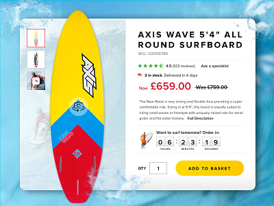 Daily UI Challenge #012 — Ecommerce add to basket countdown daily ui ecommerce interface social proof surf surfboard web design